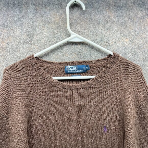Vintage Ralph Lauren Pullover Men XL Brown Crewneck Sweatshirt Linen Knitted - Picture 7 of 9